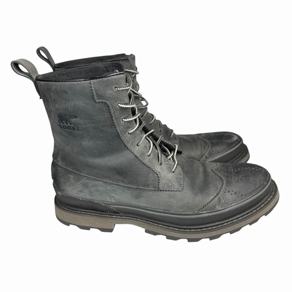 Sorel Men's Sz 8 Madson Gray Distressed Leather Wingtip Boots Lace Up Lug Sole